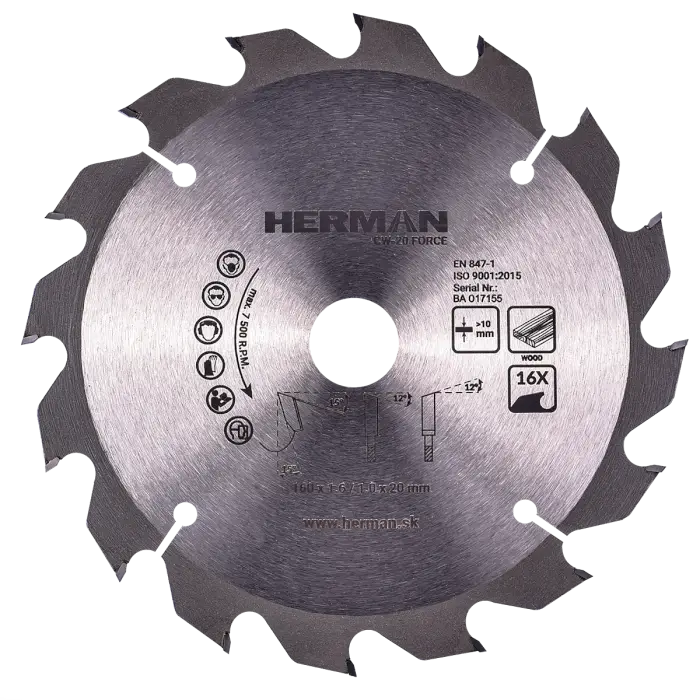 Pilový kotouč HERMAN CW-20 Force 160x1,6/1,0x20mm|16 zubů