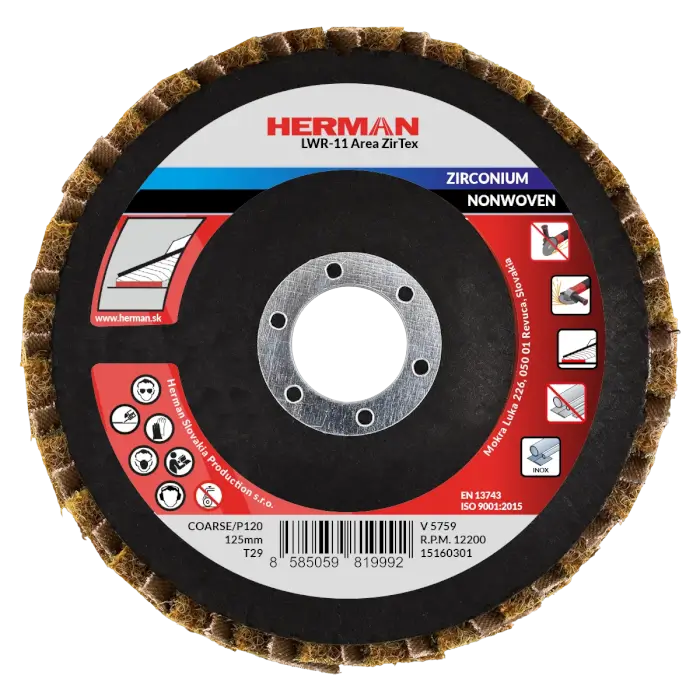 Kombinovaný lamelový kotouč HERMAN LWR-11 Area ZirTex 125mm | Zirconia | coarse / P120