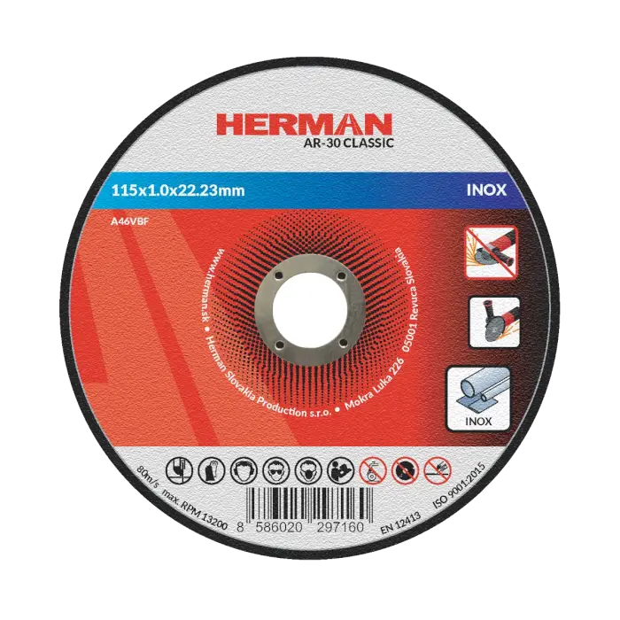 Řezný kotouč HERMAN AR-30 Classic|Na nerez 115x1,0x22,23mm|bez prolisu|TYP 41