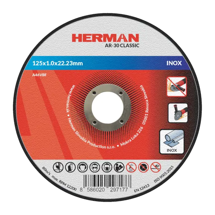 Řezný kotouč HERMAN AR-30 Classic|Na nerez 125x1,0x22,23mm|bez prolisu|TYP 41