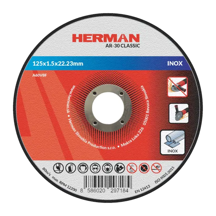 Řezný kotouč HERMAN AR-30 Classic|Na nerez 125x1,5x22,23mm|bez prolisu|TYP 41