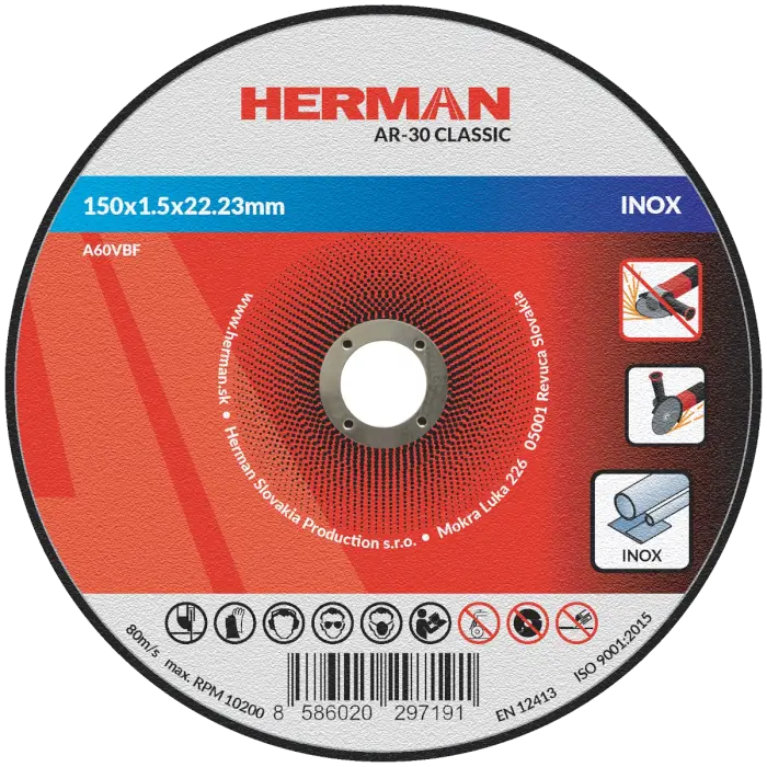 Řezný kotouč HERMAN AR-30 Classic|Na nerez 150x1,5x22,23mm|bez prolisu|TYP 41