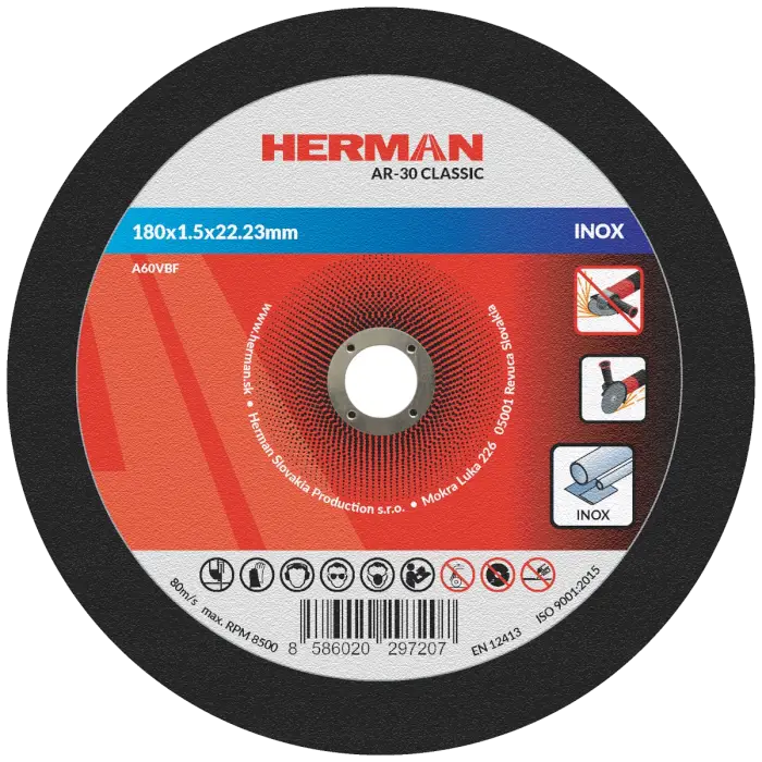 Řezný kotouč HERMAN AR-30 Classic|Na nerez 180x1,5x22,23mm|bez prolisu|TYP 41