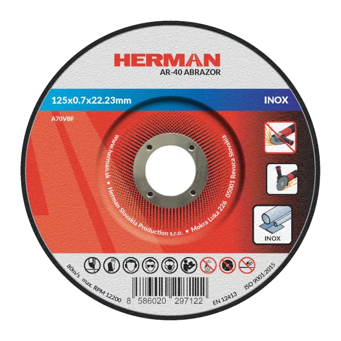 Řezný kotouč HERMAN AR-40 Abrazor|Na nerez 125x0,7x22,23mm|s prolisem|TYP 42