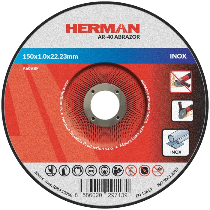 Řezný kotouč HERMAN AR-40 Abrazor|Na nerez 150x1,0x22,23mm|s prolisem|TYP 42