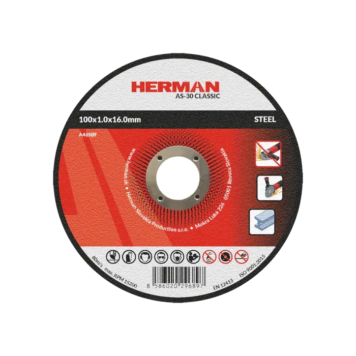 Řezný kotouč HERMAN AS-30 Classic|Na ocel 100x1,0x16,0mm|bez prolisu|TYP 41