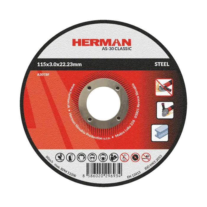 Řezný kotouč HERMAN AS-30 Classic|Na ocel 115x3,0x22,23mm|bez prolisu|TYP 41