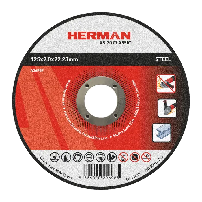 Řezný kotouč HERMAN AS-30 Classic|Na ocel 125x2,0x22,23mm|bez prolisu|TYP 41
