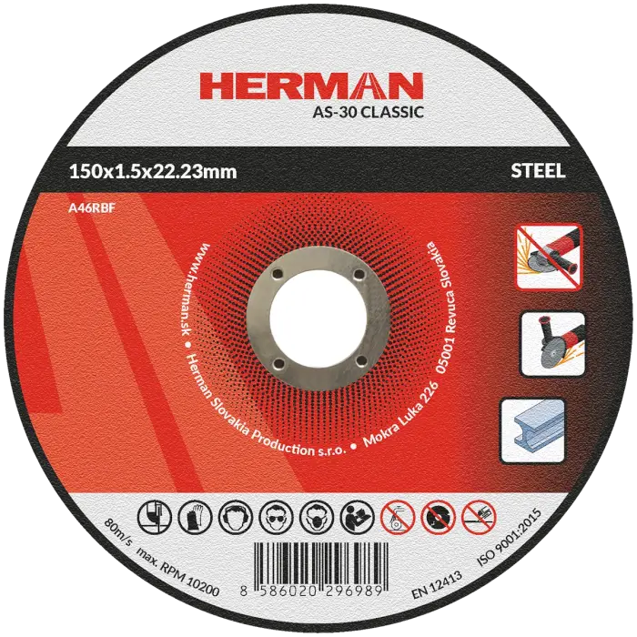 Řezný kotouč HERMAN AS-30 Classic|Na ocel 150x1,5x22,23mm|bez prolisu|TYP 41