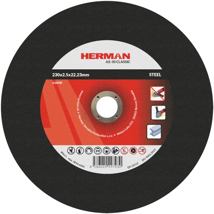 Řezný kotouč HERMAN AS-30 Classic|Na ocel 230x2,5x22,23mm|bez prolisu|TYP 41