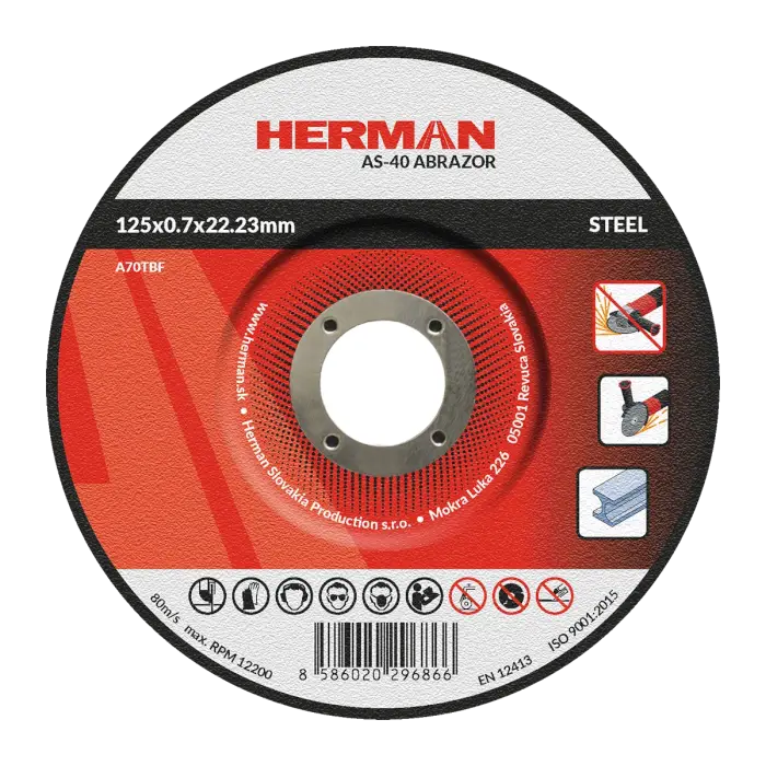 Řezný kotouč HERMAN AS-40 Abrazor|Na ocel 125x0,7x22,23mm|s prolisem|TYP 42