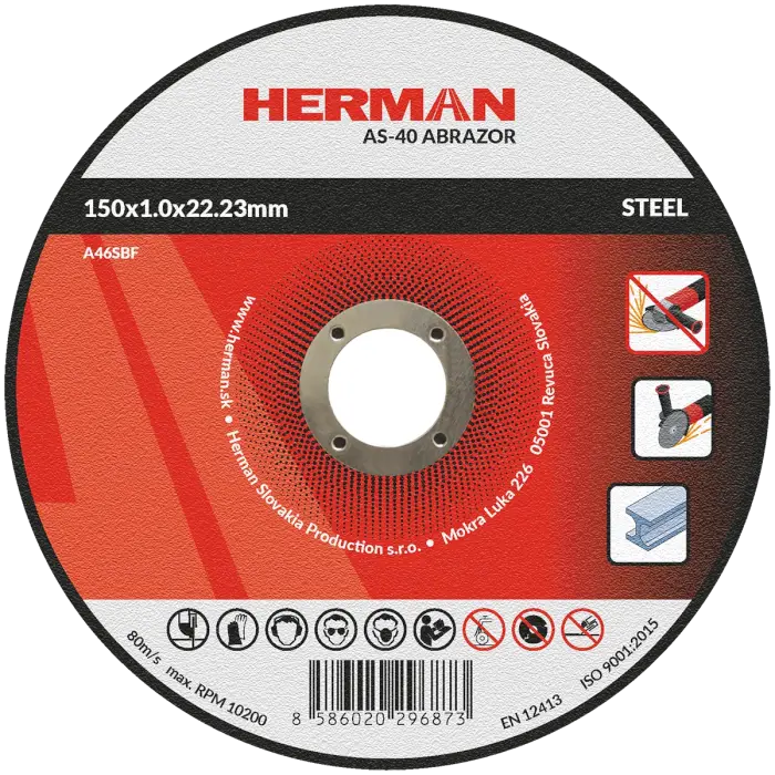 Řezný kotouč HERMAN AS-40 Abrazor|Na ocel 150x1,0x22,23mm|s prolisem|TYP 42