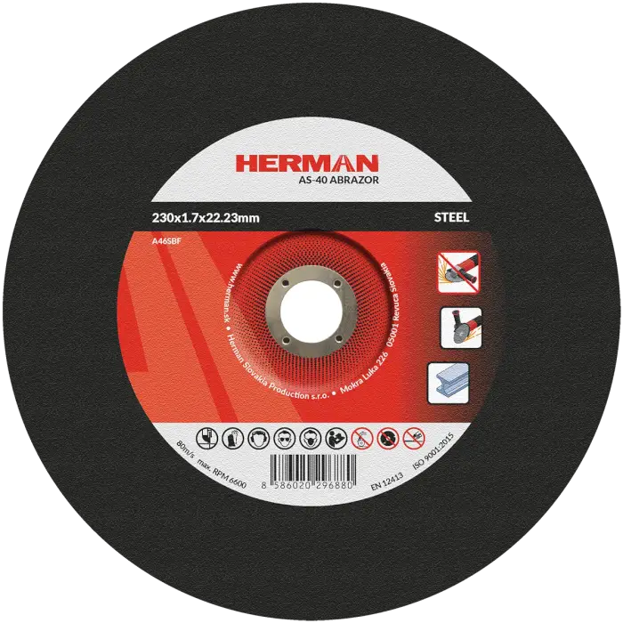Řezný kotouč HERMAN AS-40 Abrazor|Na ocel 230x1,7x22,23mm|s prolisem|TYP 42