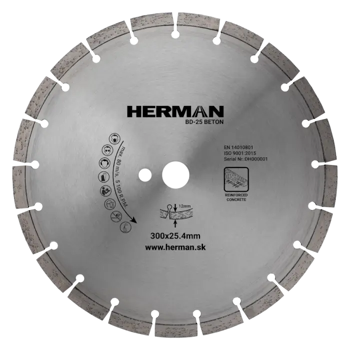 Diamantový kotouč HERMAN BD-25 Beton 300x25,4mm | H=12mm