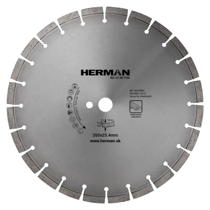 Diamantový kotouč HERMAN BD-25 Beton 350x25,4mm | H=12mm