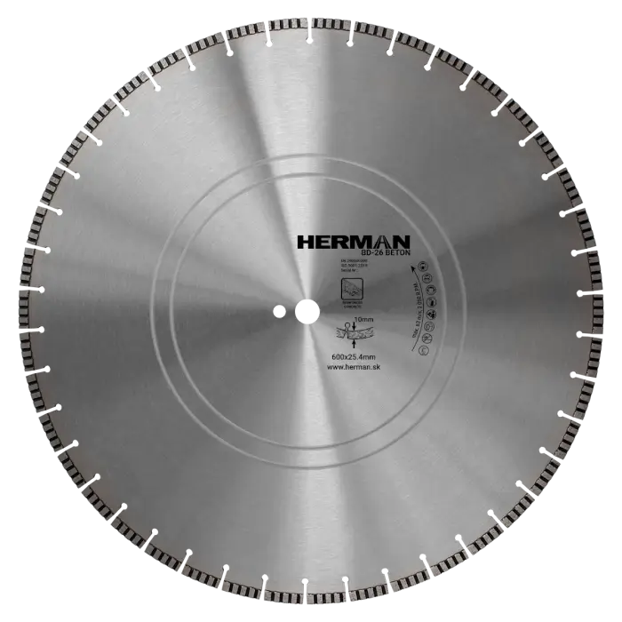 Diamantový kotouč HERMAN BD-26 Beton 600x25,4mm | H=10mm