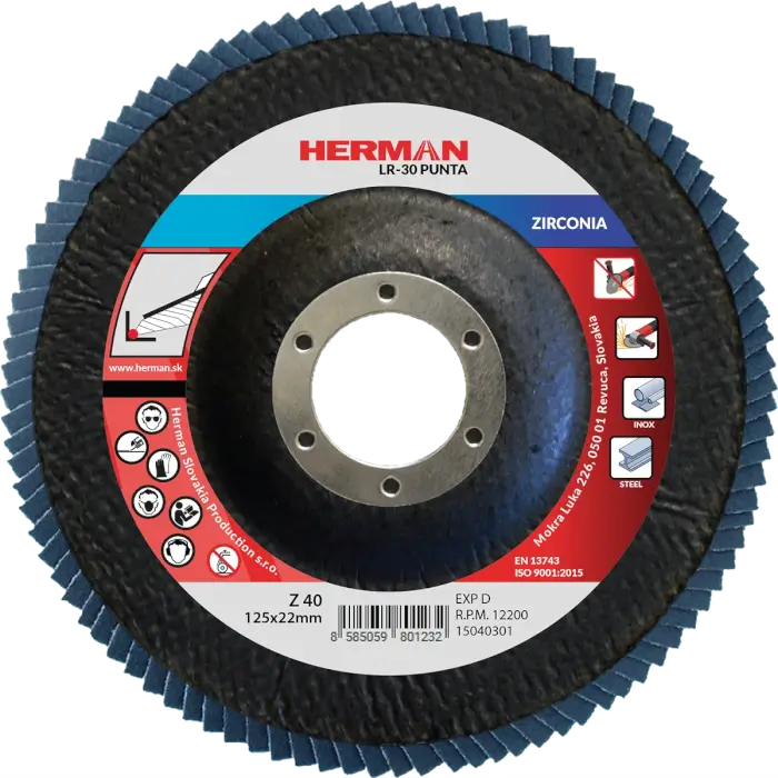 Lamelový kotouč HERMAN LR-30 Punta 125mm|P40|zirconia