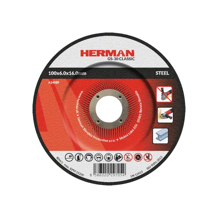 Brusný kotouč HERMAN GS-30 Classic|Na ocel 100x6,0x16,0mm