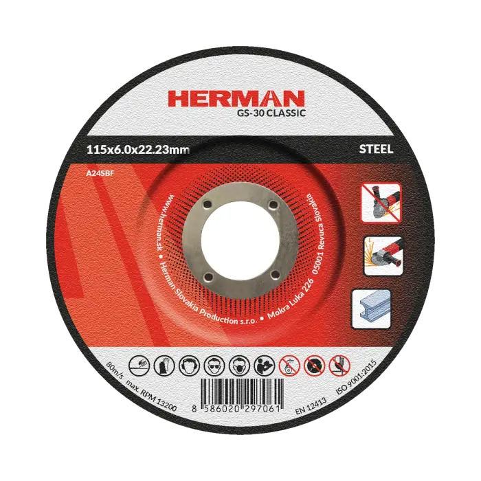 Brusný kotouč HERMAN GS-30 Classic|Na ocel 115x6,0x22,23mm