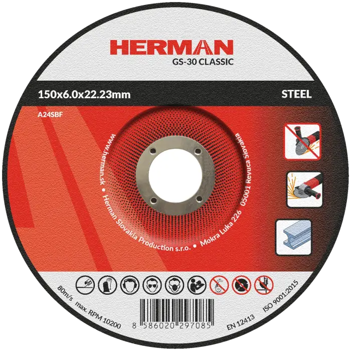 Brusný kotouč HERMAN GS-30 Classic|Na ocel 150x6,0x22,23mm