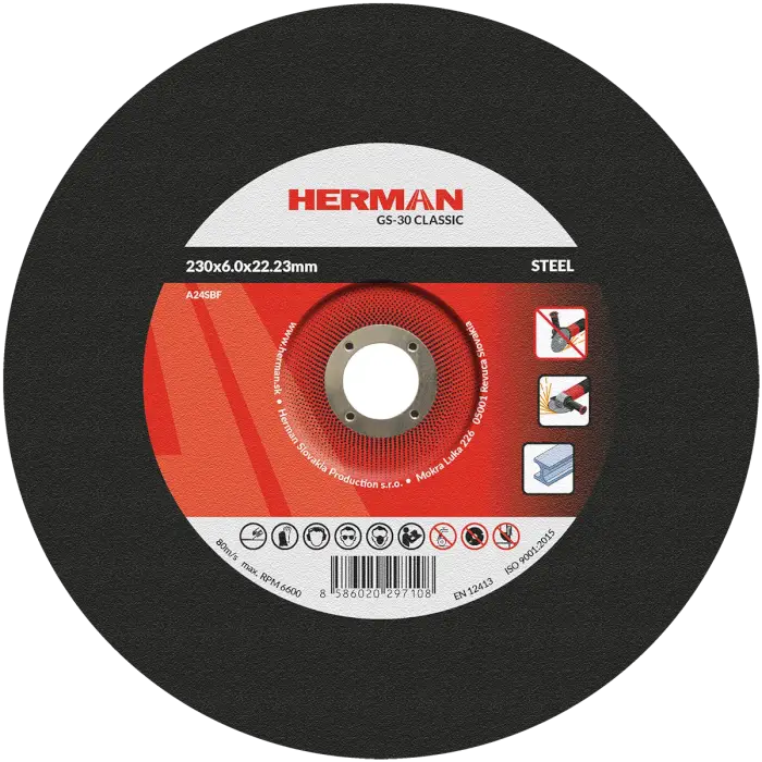 Brusný kotouč HERMAN GS-30 Classic|Na ocel 230x6,0x22,23mm