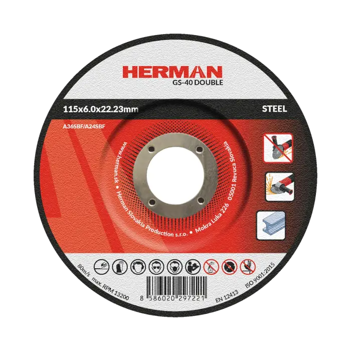 Brusný kotouč HERMAN GS-40 Double|Na ocel 115x6,0x22,23mm