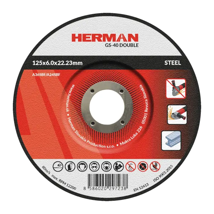 Brusný kotouč HERMAN GS-40 Double|Na ocel 125x6,0x22,23mm