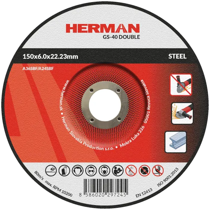 Brusný kotouč HERMAN GS-40 Double|Na ocel 150x6,0x22,23mm