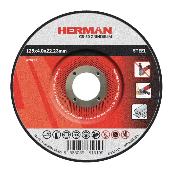 Brusný kotouč HERMAN GS-50 GrindSlim|Na ocel 125x4,0x22,23mm