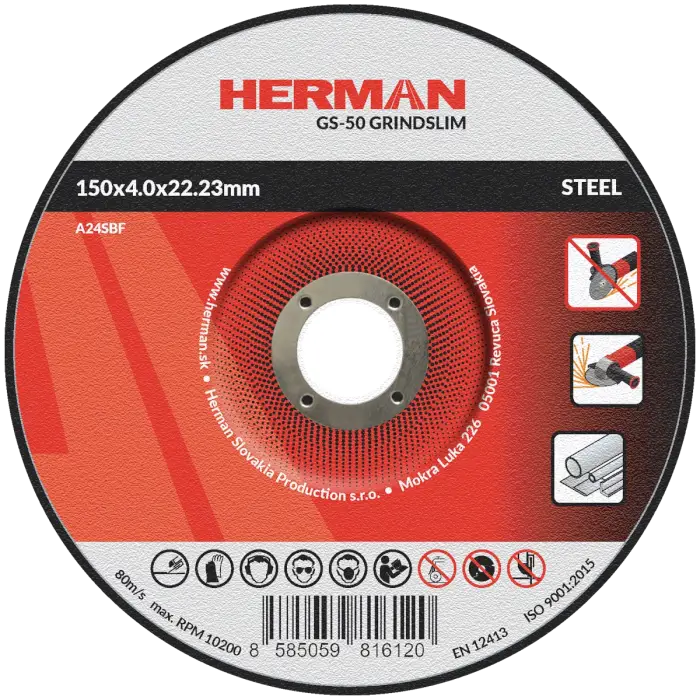 Brusný kotouč HERMAN GS-50 GrindSlim|Na ocel 150x4,0x22,23mm