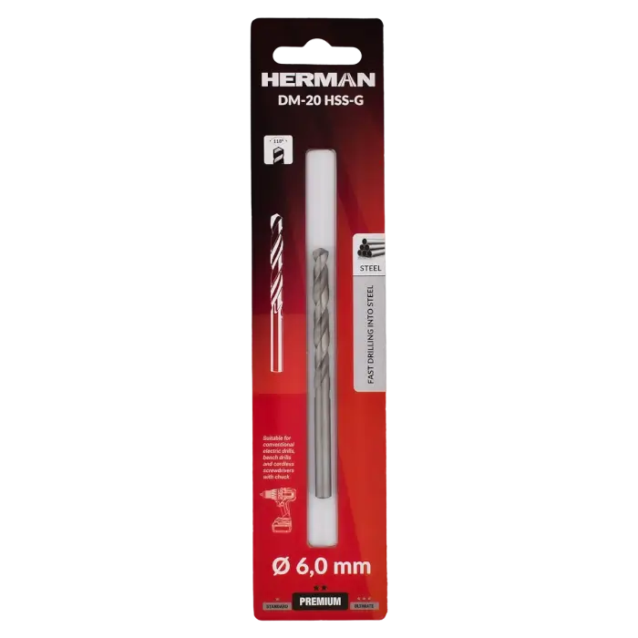 Vrták do kovu DIN 338 HERMAN DM-20 HSS-G 6,0x57/93mm