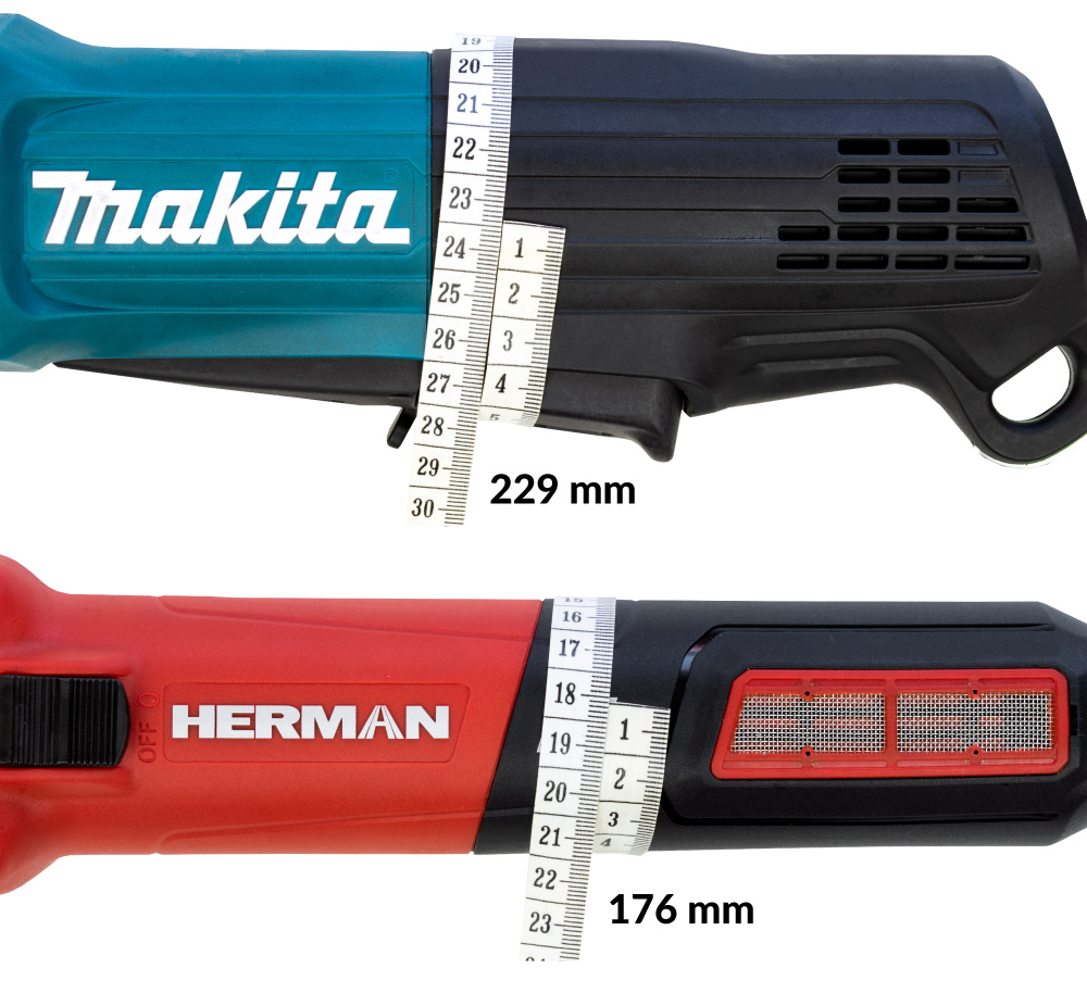 Obvod úchopu: Makita GA5050R (1300W) a HERMAN-12505 (1300W)